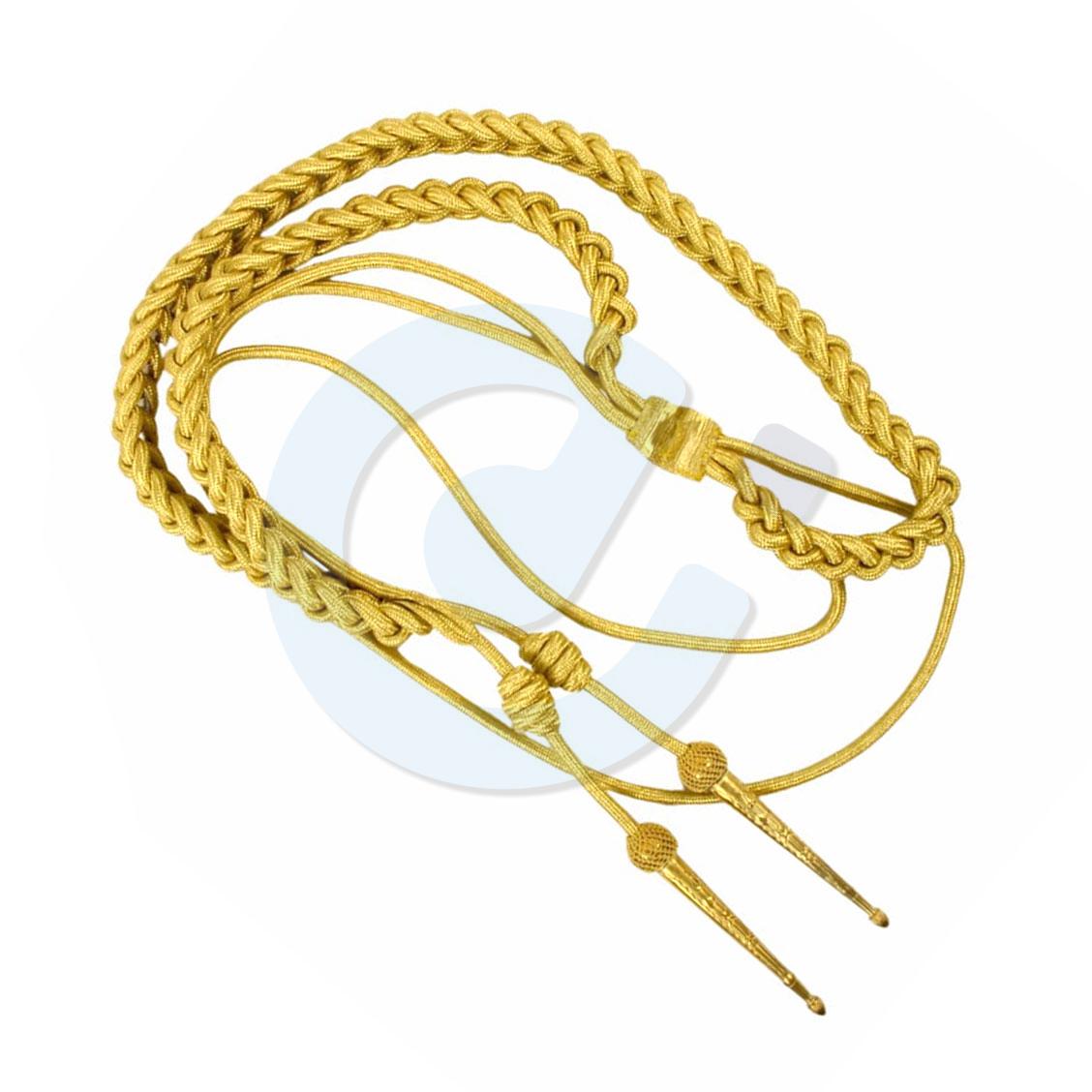 3 Aiguillette Gold Cord Army Two Brass Gold Plated Tips