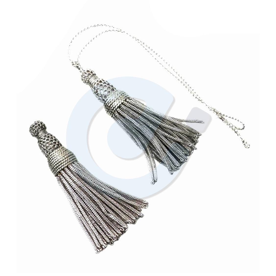 3 French Bullion Tassels in Silver