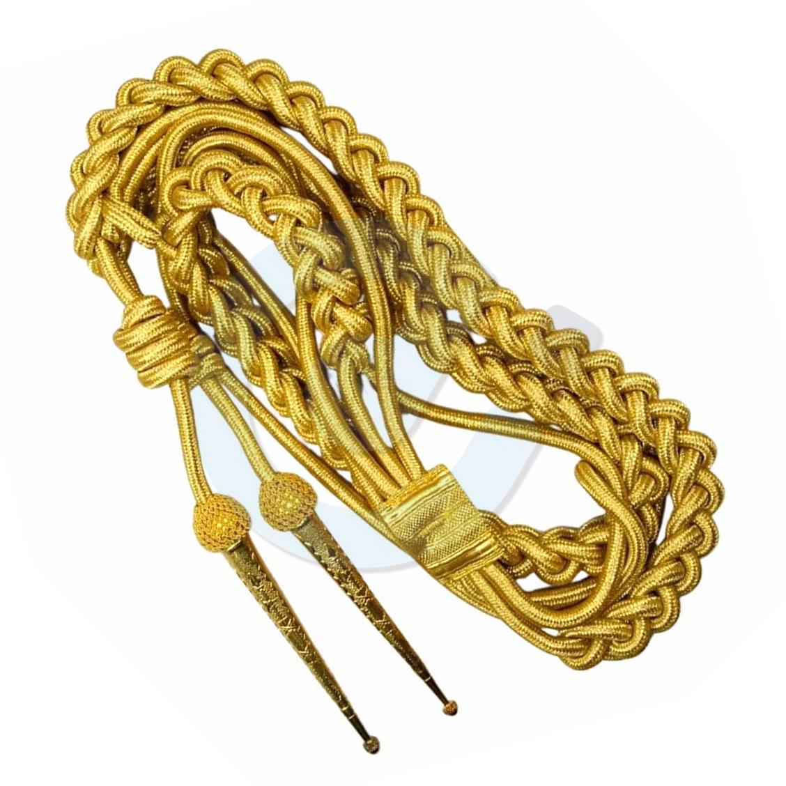 4 Aiguillette Gold wire cord Army Two Brass gold plated tips